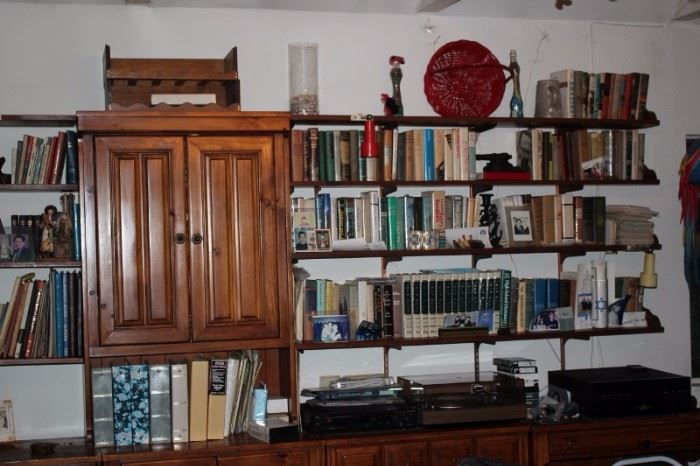 Cabinet, Books and Turntable with Bric-A-Brac