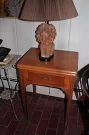 Small Wood Side Table and Lion Lamp