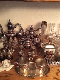 Salt and Pepper shakers, German silver tea set, Lots of other silver pieces
