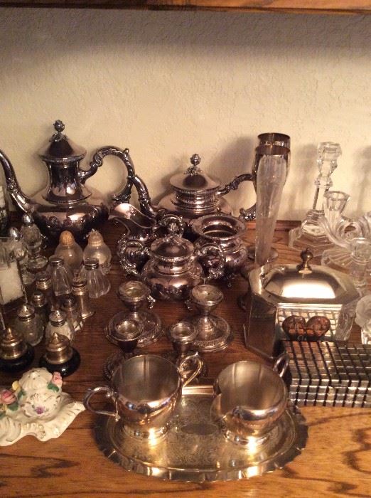 Salt and Pepper shakers, German silver tea set, Lots of other silver pieces