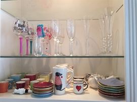 Glasses, cups and saucers