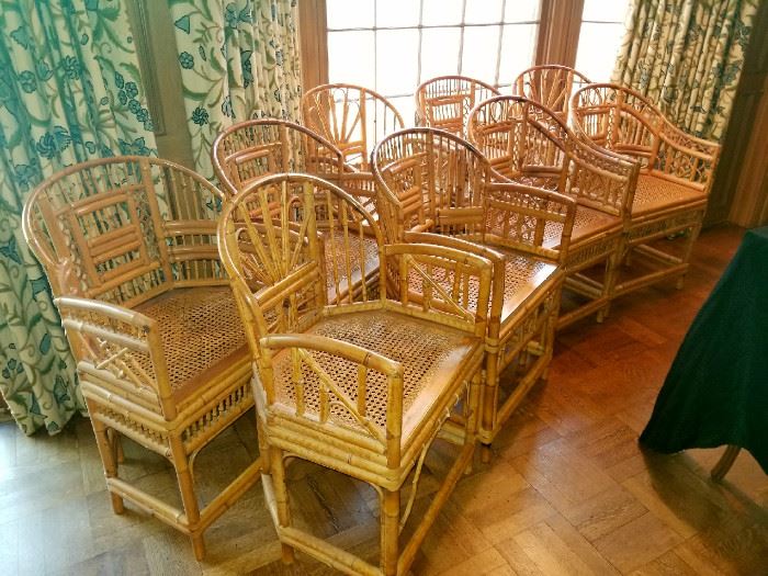 Mid Century Bamboo Chippendale Arm Chairs