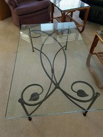 Wrought Iron and Glass Coffee Table 