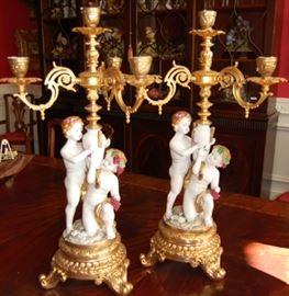 Large Pair of Porcelain and Gilt candelabras