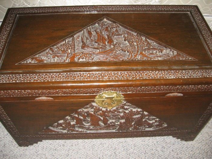 One-Of-A Kind Hand Carved Cedar Chest from Hong Kong 1960's...