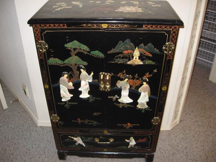 Black Oriental Cabinet with Mother of Pearl ...