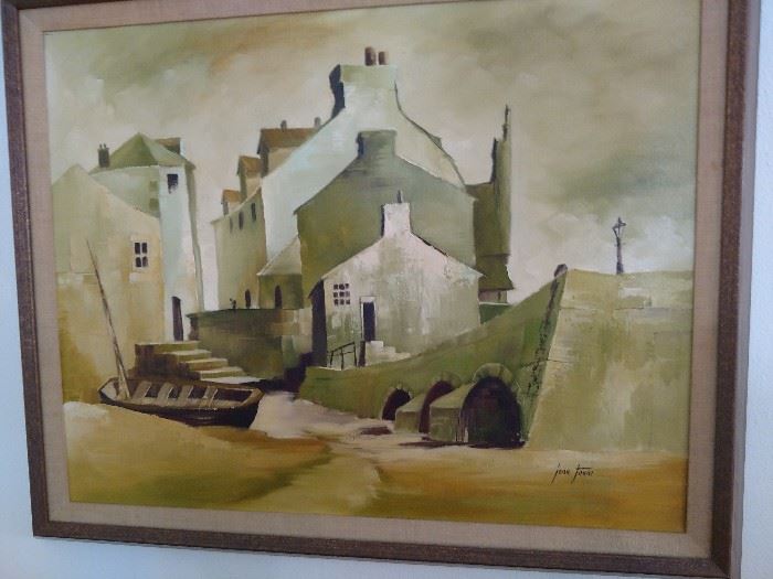 Oil Painting of waterside village