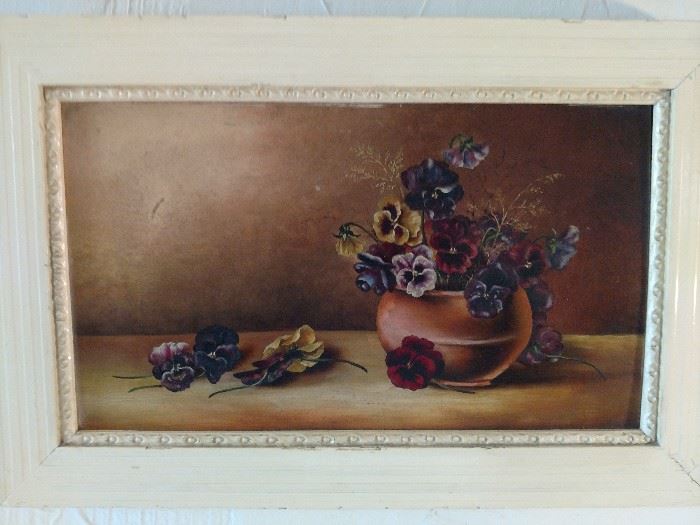 Oil painting of pansies