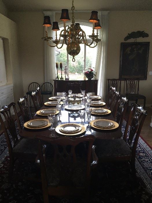 Hickory Chair Dining Table and 12 Chippendale Chairs