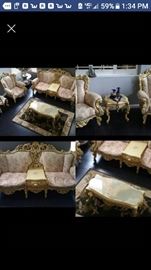 Italian Antique furniture set includes sofa, 2 chairs and coffee table