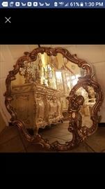 Large heavy cherub mirror antique