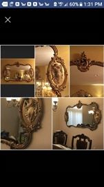 Large lovers Italian mirror with porcelain lovers figurines on each side