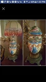 Antique Victorian lamp with beaded lamp shade