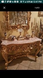 Antique Romeo and Juliet clock with to candelabras and gold plated