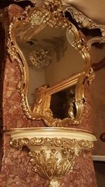 French provincial mirror with wall shelf