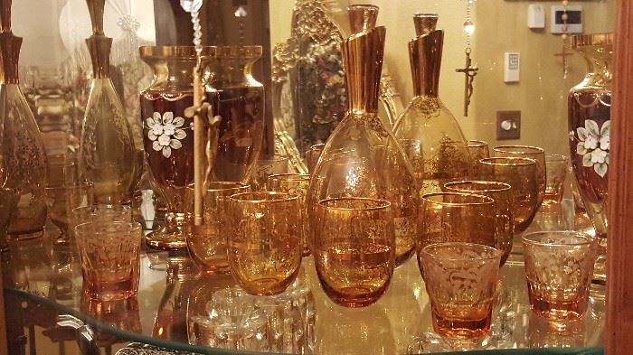 Antique Bohemian glass serving sets over 5 available