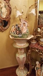 Capodimonte water fountain very large, mirror and console mid-century with marble top