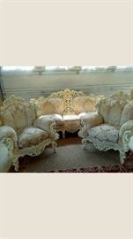 Three-piece antique French provincial sofa set for formal living room