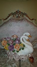 Capodimonte from Italia two swans in floral arrangement. C Apple for size description and estimate
