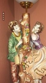 Capodimonte lamp with glass bowl lamp shade. This is over 42 inches tall