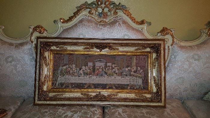 The Last Supper tapestry with large carved frame