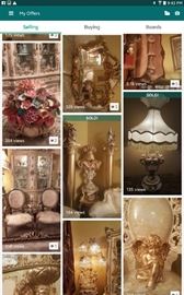Vintage chairs, antique sofa and loveseat collection, cherubs and Porcelain figurines