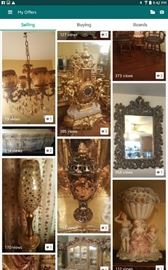 Bassett large mirror, Capodimonte mirrors, lovers mirror with statue in figurines, china cabinet, China closet, Carrillo, and glass cabinets in Gold Leaf
