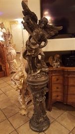 Saint Michael statue and pillar 6 ft tall in bronze color
