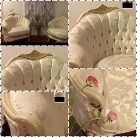Two white silk French provincial chairs in perfect condition