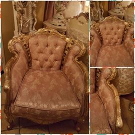 Victorian chair pink satin and gold trim