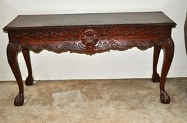 Victorian Cherry Wood Carved Ball And Claw Foot Console Table