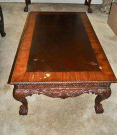 Victorian Cherry Wood Carved Ball And Claw Foot Coffee Table