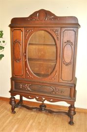 Victorian Cherry Wood Carved China Cabinet