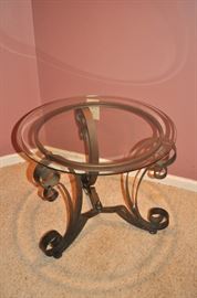 Glass Top Antiqued Black Metal Side Table