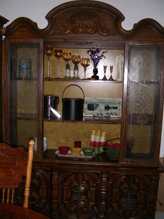 China cabinet, serving bowls, ice buckets, candle holders