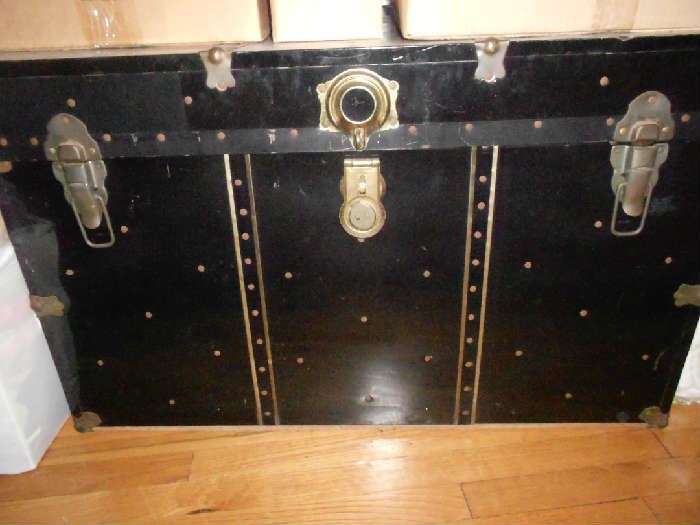 ONE OF 2 LARGE BLACK TRUNKS  (THIS ONE HAS A LARGE TRAY