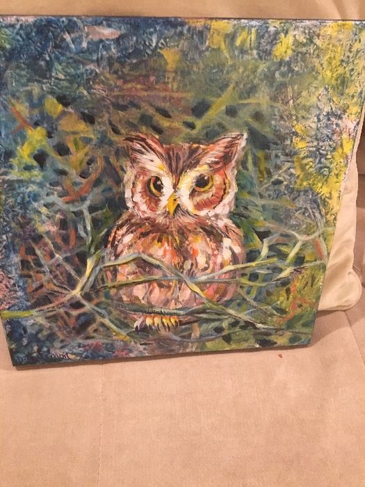 Hoot owl original oil painting painted by Diane Thurmond $35