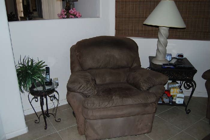 Recliner, occasional tables, decor