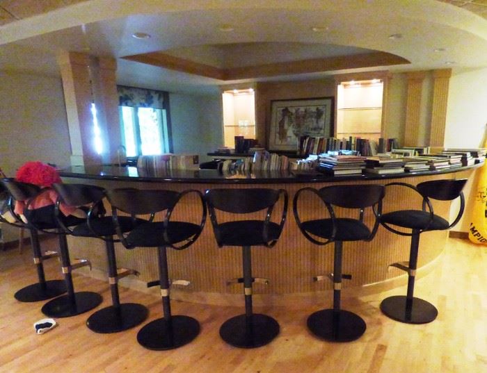 Designer Black/Onyx Hydraulic Stools. Can be used for either counter or bar height. 