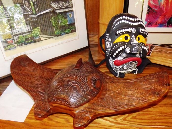 Wood Carved Manta Ray. Mexico Mask