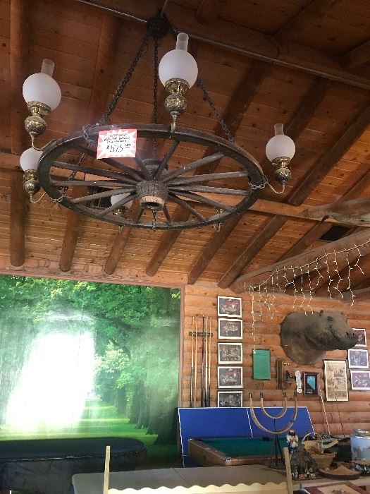 5ft Wagon Wheel Chandelier (Working)
Pool table and poker table 
