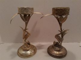 Meriden B Company Crane Candlesticks