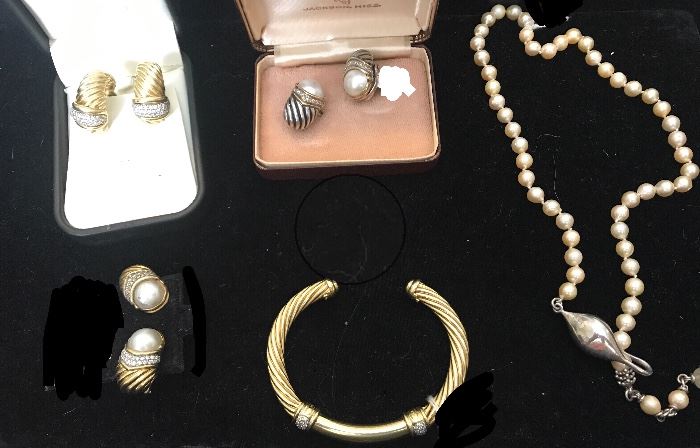 David Yurman earrings and bracelet.  Pearls by Michael Dawkins 