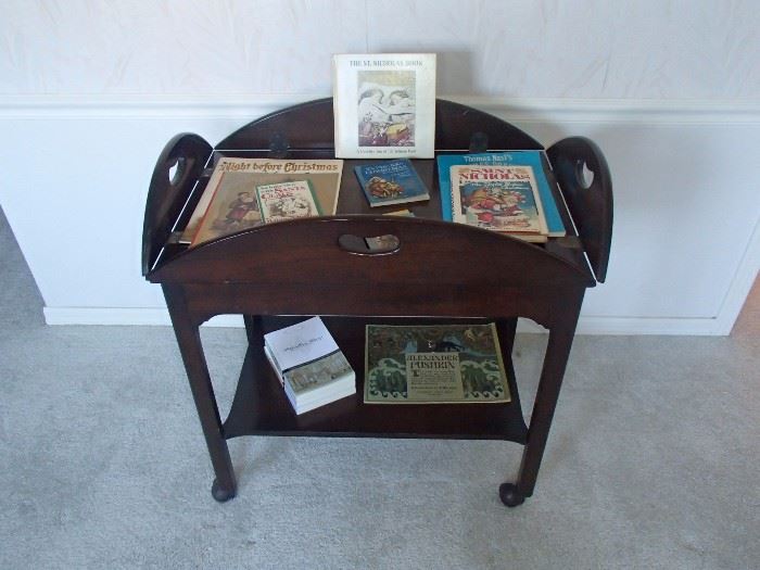 Butler table, collection of old Christmas books 
