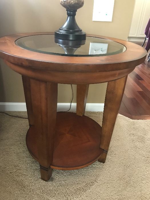 Round Side Table with Glass Top 