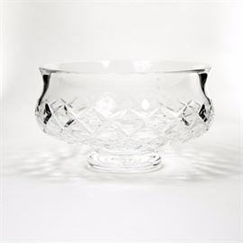 Waterford Crystal Footed Bowl: A footed Waterford Crystal bowl in pattern number 3512106000. The bowl has a bull-nose cut rim with crisscross and vertical cut patterns. A faint Waterford etch hallmark is visible on the base.