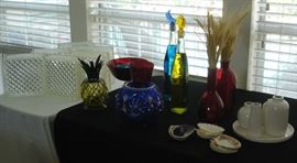 Glass blocks, vases