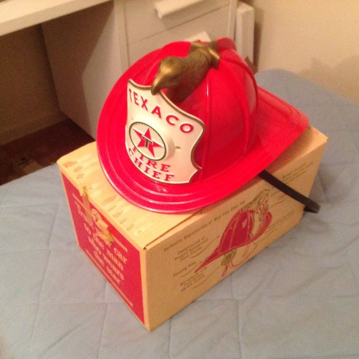 Texaco fire chief helmet still in original box complete with Microphone, working, never played with, mint condition