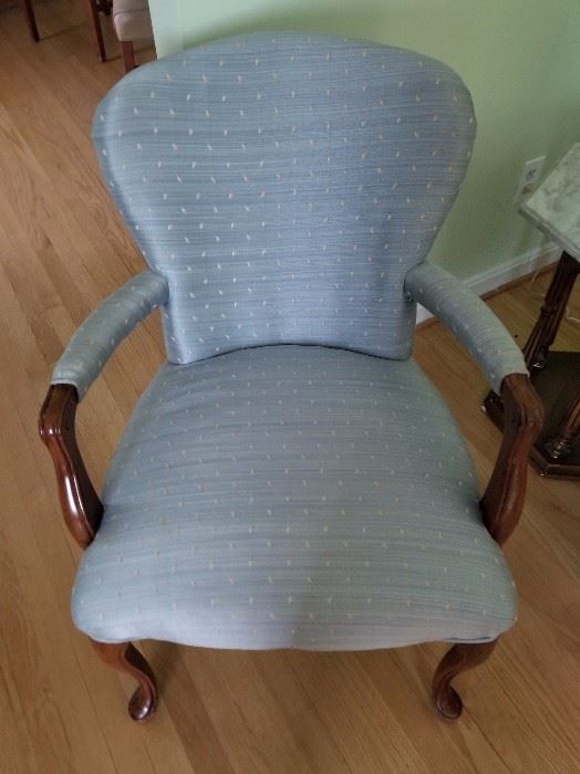 Upholstered blue chair with cabriole legs. Asking $11. 