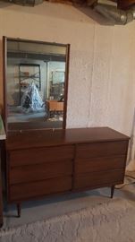 Mid century walnut dresser with mirror